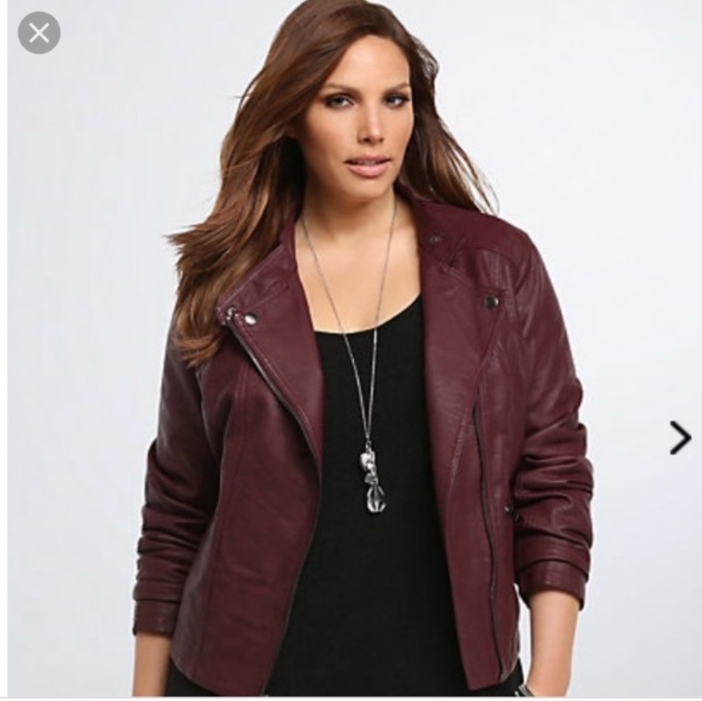 Faux leather moto jacket wine color
